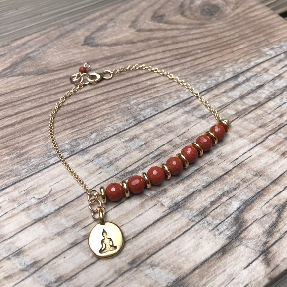 Red Jasper bracelet with Buddha charm, 14k gold filled, gemstone bracelet - Picture 2 of 9